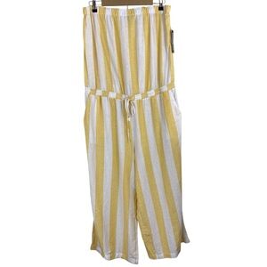 Soho Street New York & Company Crop Jumpsuit XL Yellow Strapless Linen-Blend